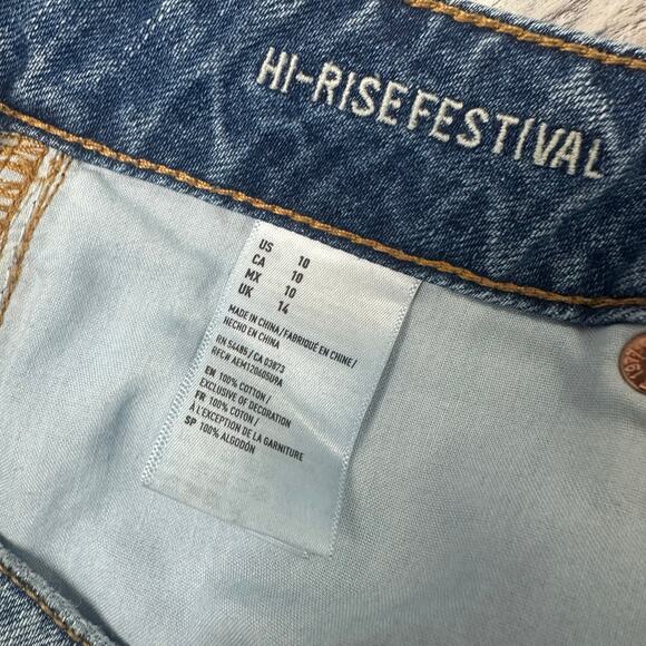 American Eagle Shorts Hi-Rise Festival Size 10 Fray Denim Distressed Jean Jorts - Picture 3 of 9